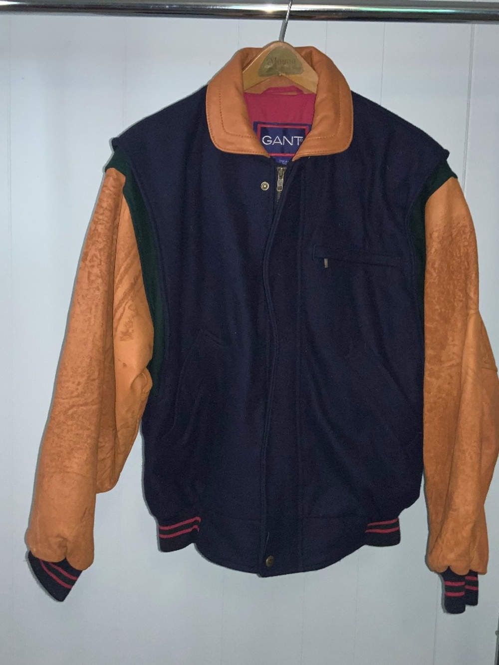 GANT Wool Leather colorblock Bomber Jacket sz M Varsity 90’s vintage